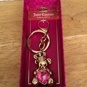 Juicy Couture Gold Tone 3D Bling Teddy Bear & Pink Crystal Heart Bag Charm NIB